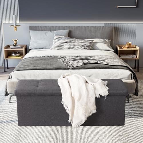 Grey Foldable Ottoman Bench with Storage, Upholstered Footrest, 43"avern, Holds 660 lb