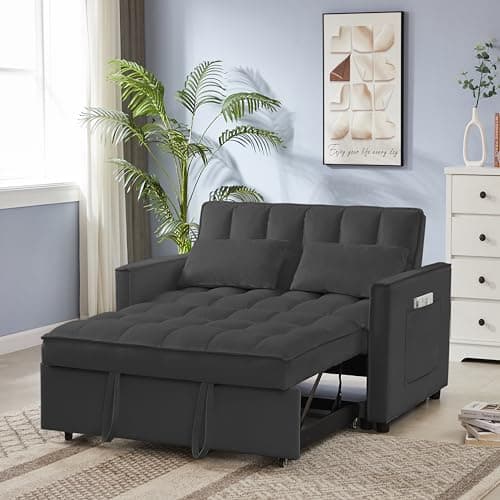 65'' 3-in-1 Folding Convertible Sofa Bed, Grey