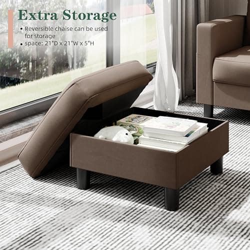 JAMFLY Brown L-Shaped Sectional with Storage for Small Spaces