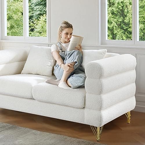 JEEOHEY Oversize 2 Seater Sofa - Modern White Couch for Living Room, Bedroom, Office, Apartment
