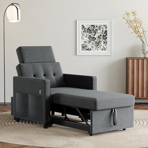 LIKIMIO 3-in-1 Sleeper Sofa Chair Bed, Dark Greyadjustable backrest_linenfabric