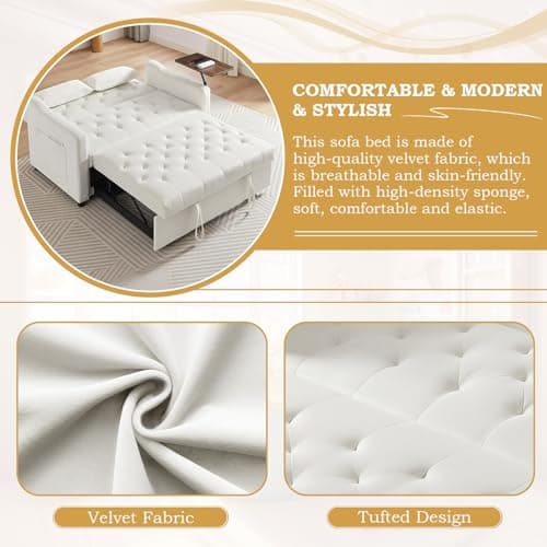 Convertible Sleeper Sofa Couch with Pull Out Bed & Table