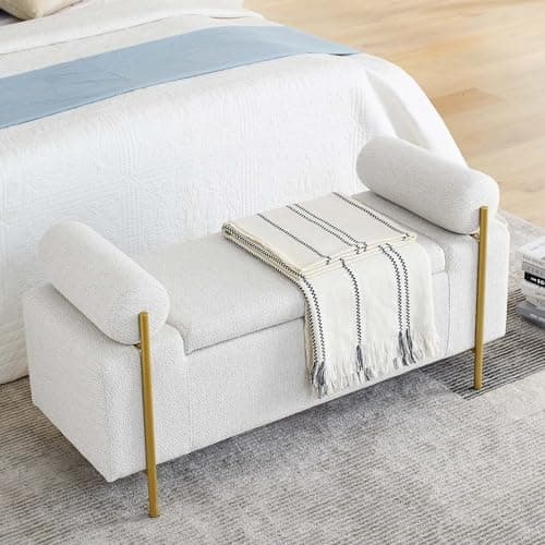 JEEOHEY Storage Bench for Bedroom, Modern Ottoman with Metal Legs and Storage in White