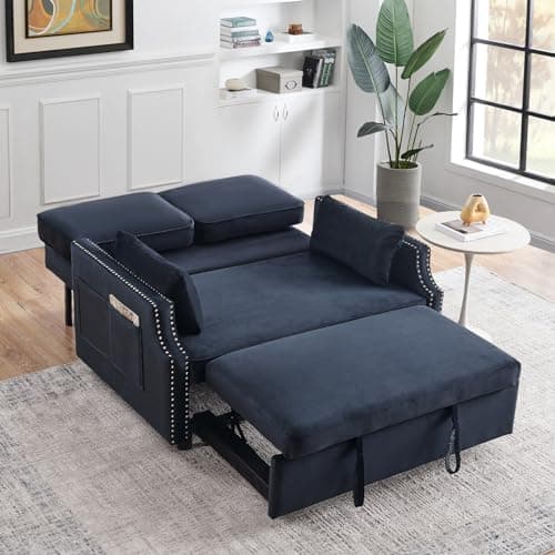 Convertible Sleeper Sofa Bed with Velvet Upholstery & Side Pocket.
