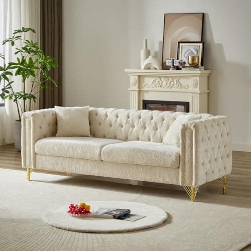 Chenille Loveseat Sofa - Comfy and Stylish for Living Room, Office, Apartment (Beige)