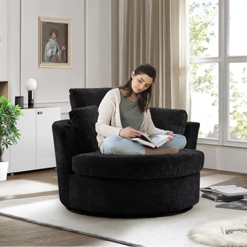 JEEOHEY 42 Ivory Teddy Swivel Barrel Chair - Modern Oversized Accent Chair for Nursery, Living Room, Bedroom