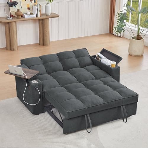65'' 3-in-1 Folding Convertible Sofa Bed, Grey