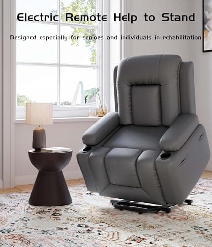 Elderly Electric Lift Recliner with Heat & Massage, Wide Seat, Faux PU Leather