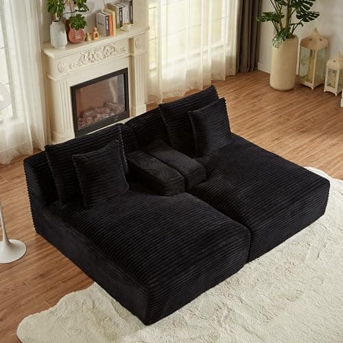 8 Foot Oversized Boneless Chaise Lounge Sofa, Modern Compressed Corduroy Living Room Couch