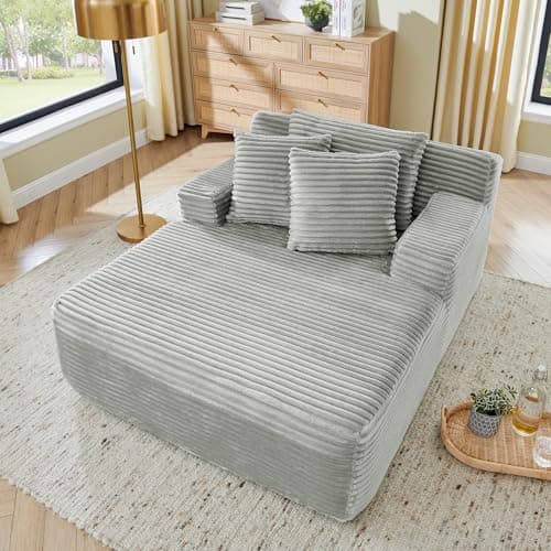 79" Dark Grey Corduroy Oversized Chaise Lounge Couch for Living Room