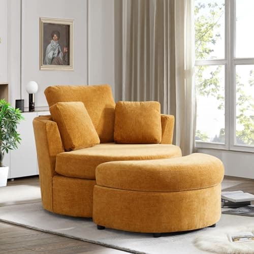 Yellow Swivel Chair with Storage Ottoman for Nursery, Living Room, Bedroom