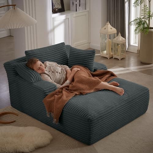 Oversized Chaise Lounge Chair with Pillows for Living Room or Bedroom, White