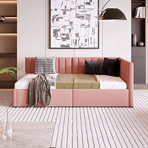 Harper & Bright Yellow Upholstered Daybed with Storage Drawers, Twin Size