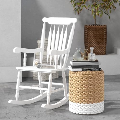 Outsunny White Outdoor Wood Rocking Chair, 350 lbs. Patio Essential