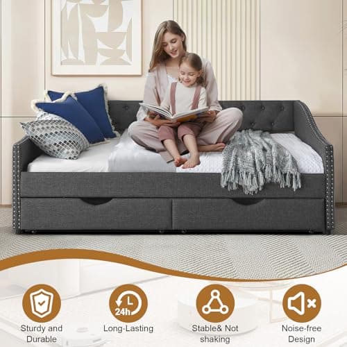 KINFFICT Modern Upholstered Full Size Button-Tufted Daybed with Storage