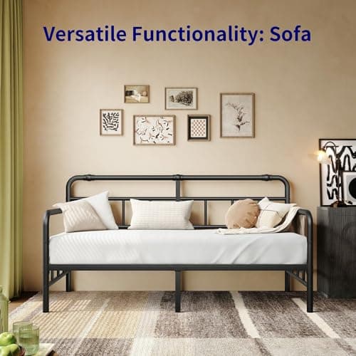 Twin Daybed Frame with Classic Headboard - Heavy Duty Steel Slats (Black)