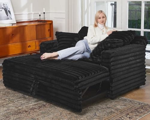 Belffin Black Upholstered Chaise Lounge Pull Out Sofa Bed with Pillows