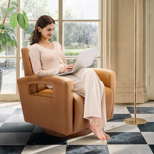 COLAMY Modern Faux Leather Swivel Accent Chair for Living Room - Light Brown