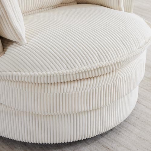 Karl Home Beige Corduroy 360 Degree Swivel Lounge Chair with 3 Pillows