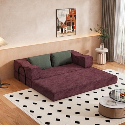 Beige Cylindrical Pillow Convertible Sleeper Sofa Bed