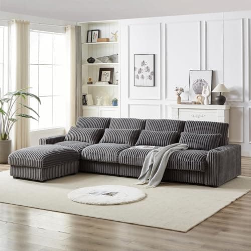 Black L Shaped Convertible Sectional Sofa with Ottoman & USB Port
