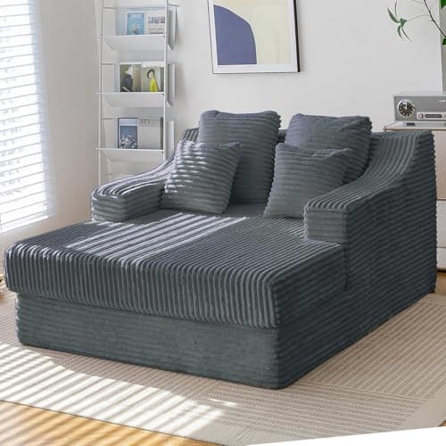 Oversized Green Chaise Lounge Chair with 4 Pillows, Living Room or Bedroom Sleeper