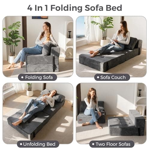 MAXYOYO Convertible Sofa Bed, 4-in-1 Fold Out Lounger, Dark Grey