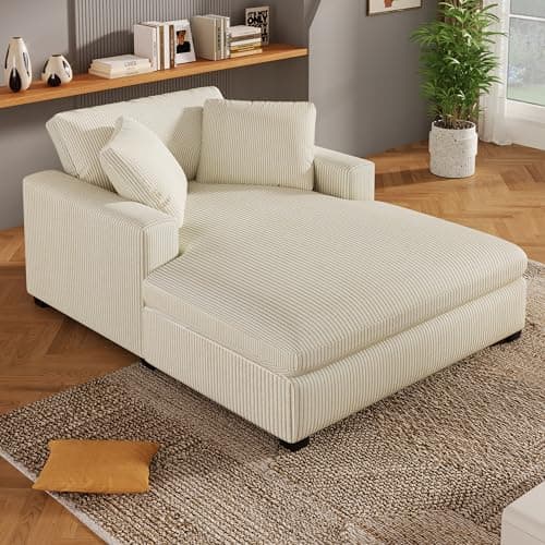 Blue-gray 55" Oversized Chaise Lounger with Chenille Fabric, Pillows, Charge Station & Cup Holders