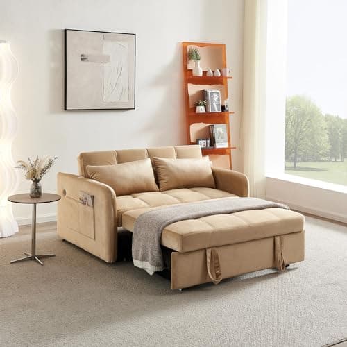 Light Grey Convertible Futon Sofa Bed with Side Pocket