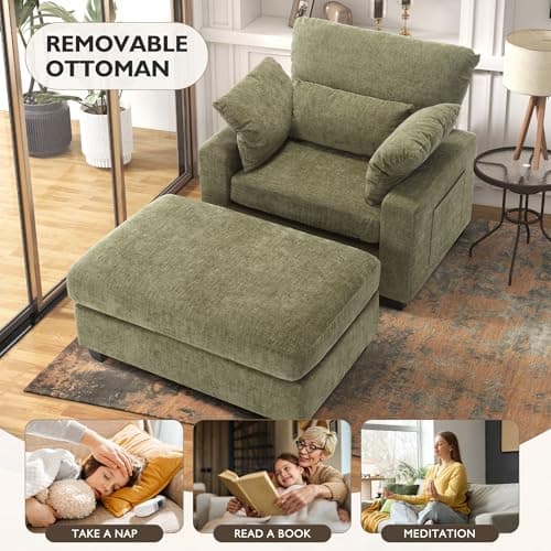 Ihanherry Oversized Chaise Lounge Chair with Ottoman - 57.52 Sleeper Sofa for Bedroom, Living Room, Office (Green)