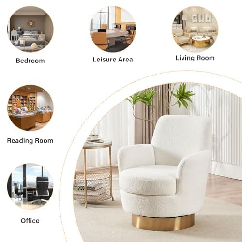 Set of 2 Modern Teddy Upholstered Swivel Chairs for Living Room, White