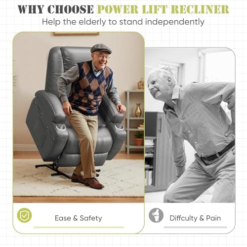 JUMMICO Electric Recliner with Footrest and Massage for Elderly (Gray Leather)