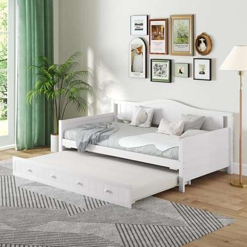 Giantex White Twin Daybed with Trundle & Slats Support