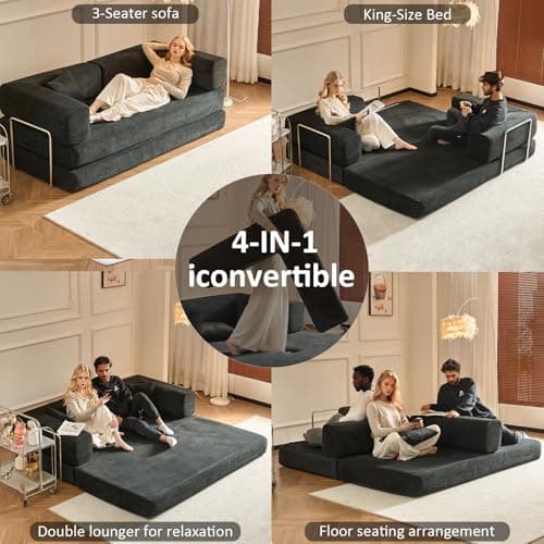 Modular Fold Out Queen Cama Couch Bed in Corduroy for Living Room Apartment