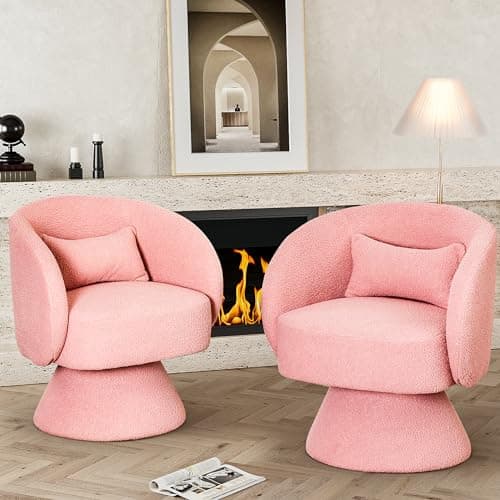 Set of 2 Swivel Barrel Chairs, Upholstered Cuddle Accent Sofa Chairs for Living Room