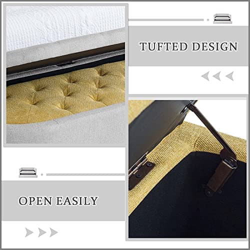 Set of 2 Storage Ottoman with Tufted Upholstery- Gray and Yellow