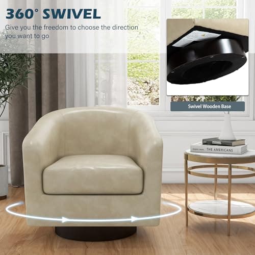 Modern Cream UIXE PU Leather Swivel Barrel Club Chair Set (2)