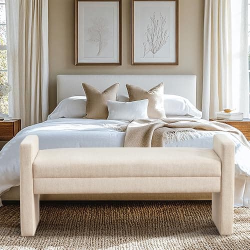 Khaki Upholstered Solid Wood Bench for Bed & Living Room