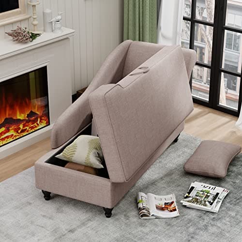 Yongqiang Tan Upholstered Wood Leg Chaise Lounge for Living Room and Bedroom