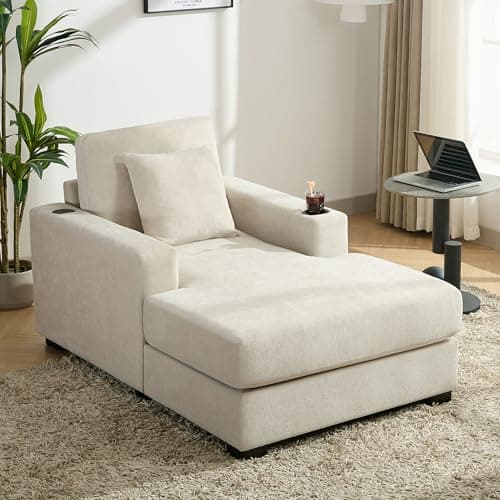 Oversized Blue Gray 55" Chaise Lounger with Chenille Fabric & Charging Station
