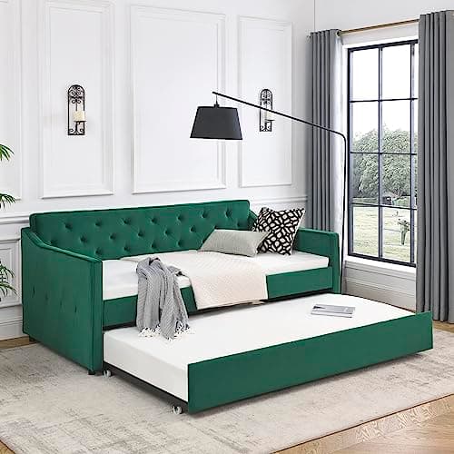 Full Size Upholstered Day Bed with Drawers & Tufted Back, Dark Grey