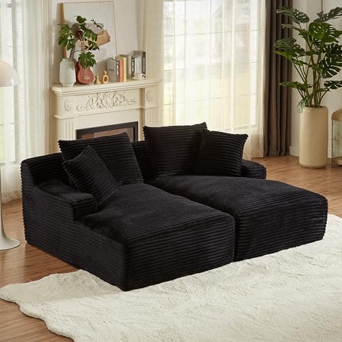 8 Foot Oversized Boneless Chaise Lounge Sofa, Modern Compressed Corduroy Living Room Couch