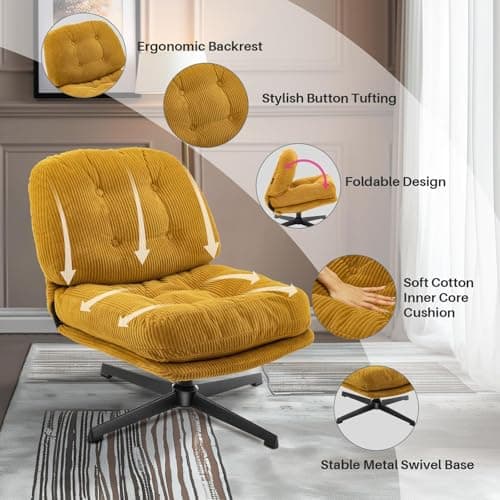 Redlife Cross Legged 360° Swivel Lounge Chair, Comfy Bedroom Reading Chair (Yellow)