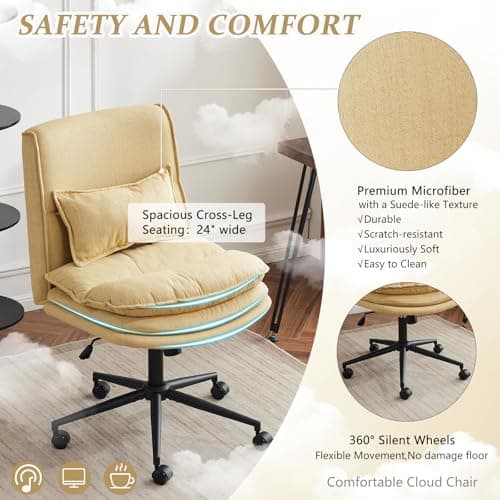 VINGLI Yellow Criss Cross Office Chair, 18" High, Swivel, Padded Seat
