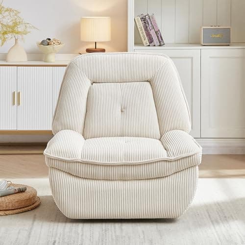 Swivel Rocking Recliner Chair for Adults with Upholstered Corduroy Reclining, Small Recliners for Small Spaces, Nursery, Living Room, Bedroom (Beige)