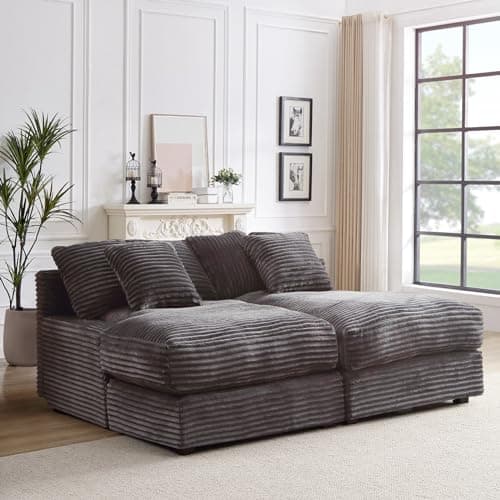 Oversized Corduroy Chaise Lounge Chair Indoor for Living Room, Bedroom, Office