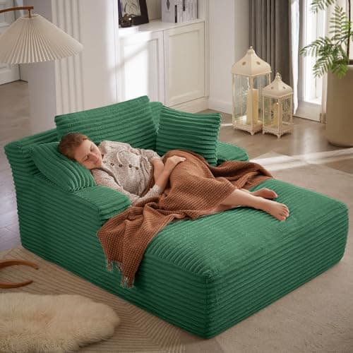 ODUWA Oversized Double Chaise Lounges, Plush Corduroy, Camel