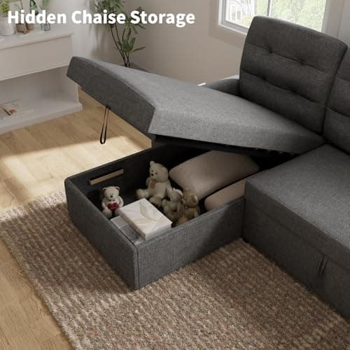 Dark Grey 2-in-1 Sleeper Sofa with Pullout Bed and Charging Station