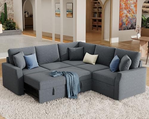 Jocisland 85" Oversized L-Shaped Sleeper Sofa with Storage, Grey Linen