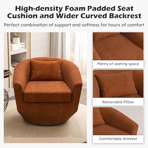 CANMOV Orange 360 Degree Swivel Barrel Chair, Modern Living Room Sofa